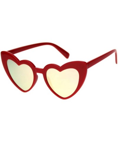 Womens Cute Pink Peach Mirror Lens Cat Eye Heart Shape Sunglasses - Red Pink Mirror - C618OSYG573 $9.92 Cat Eye