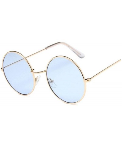 Retro Round Sunglasses Women Brand Designer Sun Glasses Alloy Mirror Female - Goldblue - CI198ZT2III $32.59 Aviator