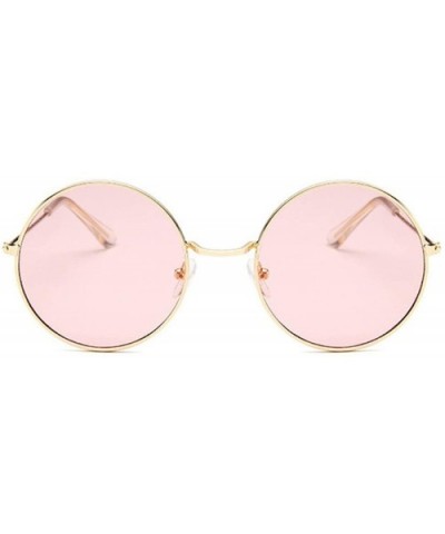 Retro Round Sunglasses Women Brand Designer Sun Glasses Alloy Mirror Female - Goldblue - CI198ZT2III $32.59 Aviator