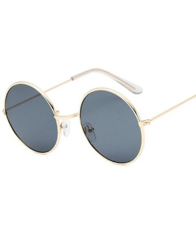 Retro Round Sunglasses Women Brand Designer Sun Glasses Alloy Mirror Female - Goldblue - CI198ZT2III $32.59 Aviator