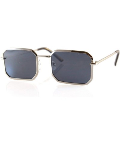 Retro Bold Metal Frame Smoke Mirror Flat Lens Sunglasses A288 - Silver Black - CF18UQ6YZS5 $11.50 Rectangular