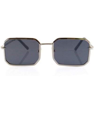 Retro Bold Metal Frame Smoke Mirror Flat Lens Sunglasses A288 - Silver Black - CF18UQ6YZS5 $11.50 Rectangular