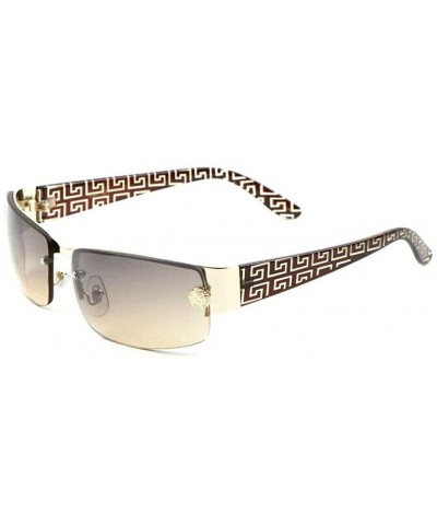 Greek Key Slim Rimless Rectangular Aviator Sunglasses - Brown & Gold Frame - C018TA3YQYH $7.12 Aviator