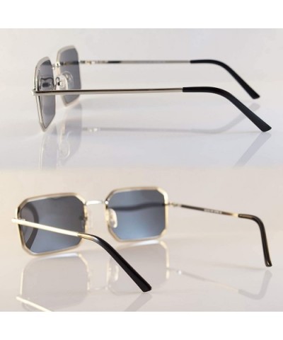 Retro Bold Metal Frame Smoke Mirror Flat Lens Sunglasses A288 - Silver Black - CF18UQ6YZS5 $11.50 Rectangular