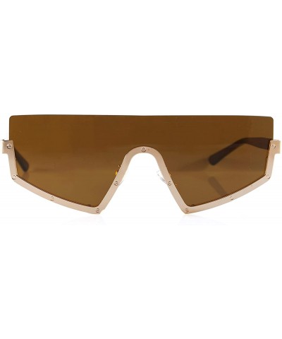 Futuristic Flat Top Bottom Half Metal Rim Shield Sunglasses A278 - Gold Brown - CV18T2A0HAL $9.98 Oversized