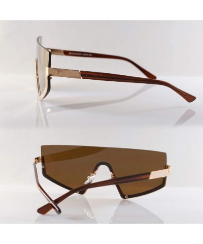 Futuristic Flat Top Bottom Half Metal Rim Shield Sunglasses A278 - Gold Brown - CV18T2A0HAL $9.98 Oversized