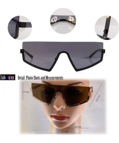 Futuristic Flat Top Bottom Half Metal Rim Shield Sunglasses A278 - Gold Brown - CV18T2A0HAL $9.98 Oversized