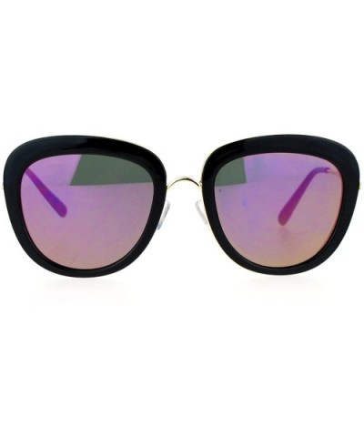 Vintage Retro Sunglasses Womens Dual Square Frame Mirror Lens UV400 - Black Gold (Purple Mirror) - CG1882WEWGI $7.77 Square