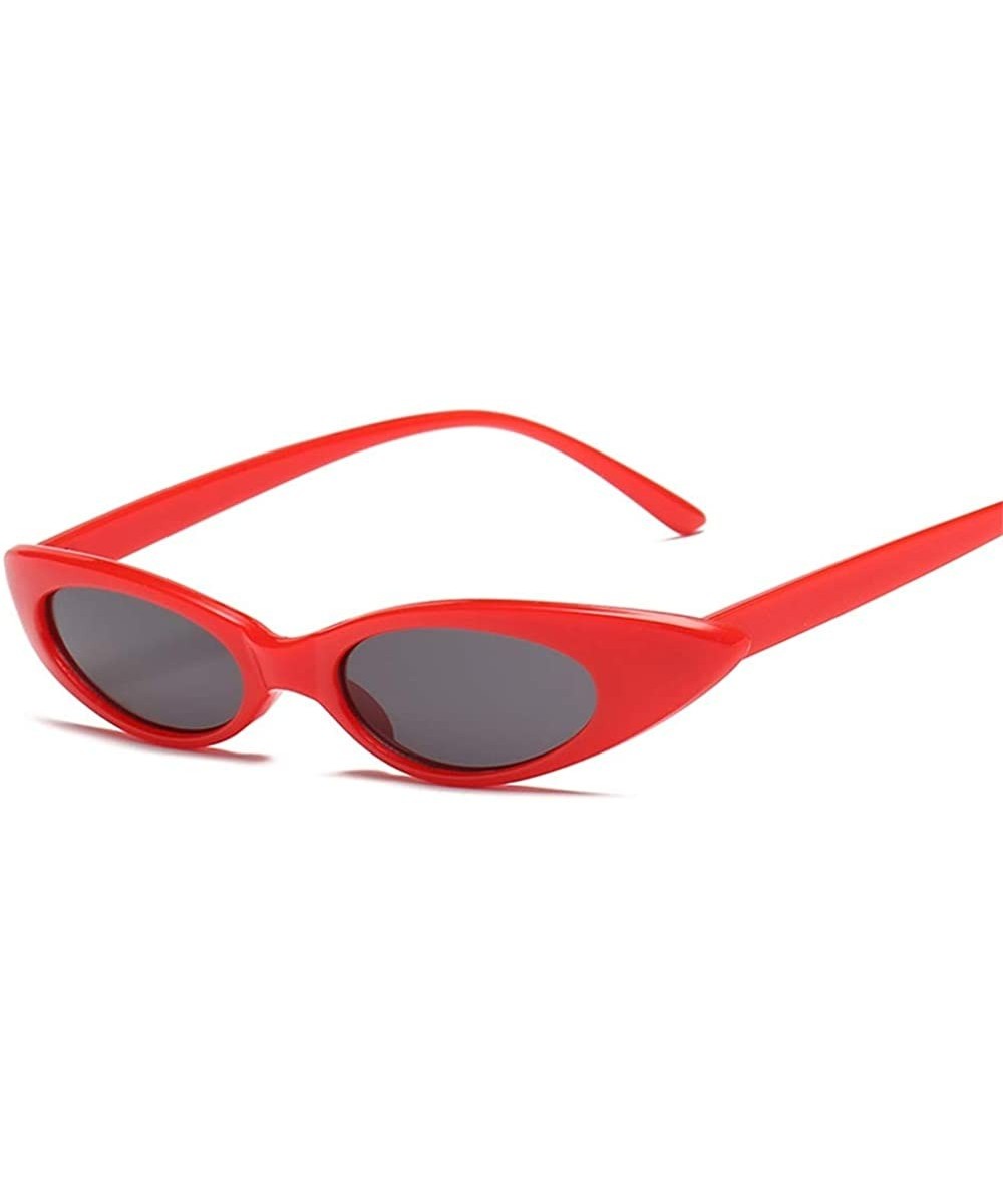 Retro Cat Eye Sunglasses HD Lenses with Case Oval PC Durable Frame UV Protection - Red Grey - CH18LD2U3TS $7.54 Goggle