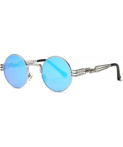 Sunglasses Steampunk Style Round Metal Frame Unisex Glasses AE0539 - Silver&blue - CL17YA68O9D $7.11 Round