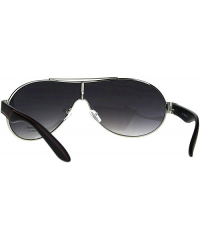 Mens Oversize Shield Racer Pilots Metal Rim Designer Sport Sunglasses - Silver Black Smoke - C6189IR6N4X $9.41 Oversized