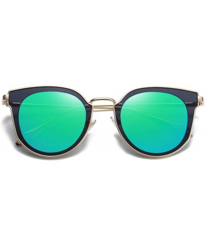 Fashion Round Polarized Sunglasses for Women UV400 Mirrored Lens SJ1057 - C9 Gold Frame/Green Mirrored Lens - C41872QANMS $9....