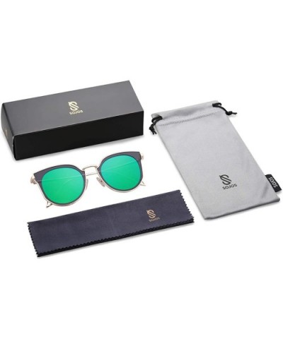 Fashion Round Polarized Sunglasses for Women UV400 Mirrored Lens SJ1057 - C9 Gold Frame/Green Mirrored Lens - C41872QANMS $9....