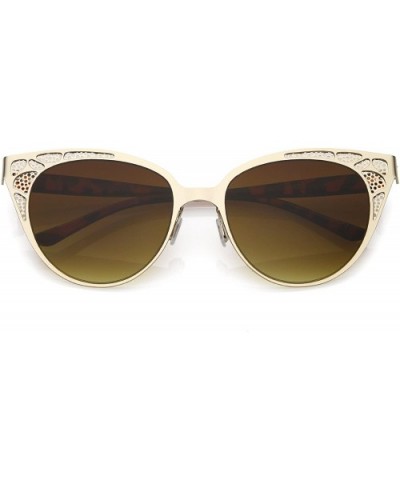 Retro Perforated Metal Oval Neutral Color Gradient Flat Lens Cat Eye Sunglasses 54mm - Gold / Amber - CM186N6MILU $6.86 Oval