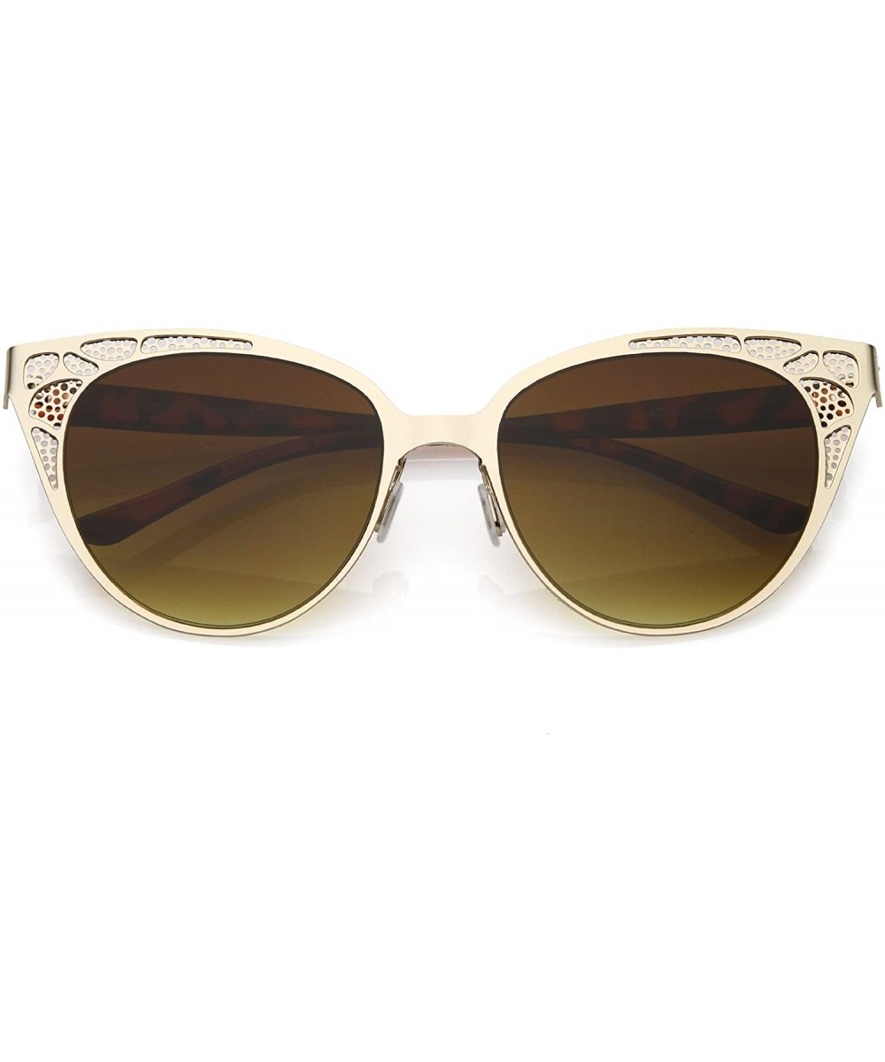 Retro Perforated Metal Oval Neutral Color Gradient Flat Lens Cat Eye Sunglasses 54mm - Gold / Amber - CM186N6MILU $6.86 Oval