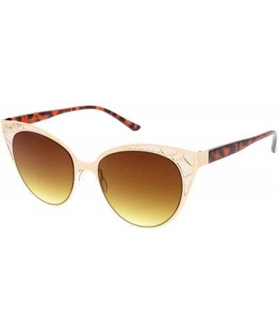 Retro Perforated Metal Oval Neutral Color Gradient Flat Lens Cat Eye Sunglasses 54mm - Gold / Amber - CM186N6MILU $6.86 Oval