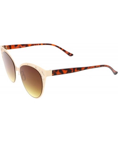 Retro Perforated Metal Oval Neutral Color Gradient Flat Lens Cat Eye Sunglasses 54mm - Gold / Amber - CM186N6MILU $6.86 Oval