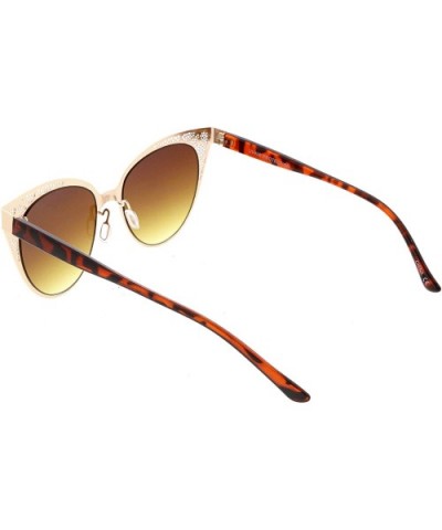 Retro Perforated Metal Oval Neutral Color Gradient Flat Lens Cat Eye Sunglasses 54mm - Gold / Amber - CM186N6MILU $6.86 Oval