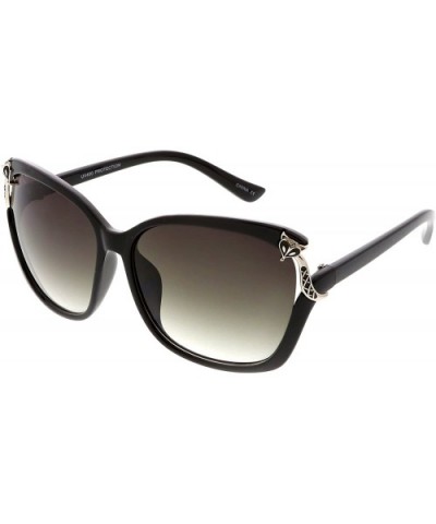 Women's Oversize Metal Fox Accent Cutout Square Sunglasses 60mm - Black Silver / Lavender - C8184S4EDGL $5.99 Oversized