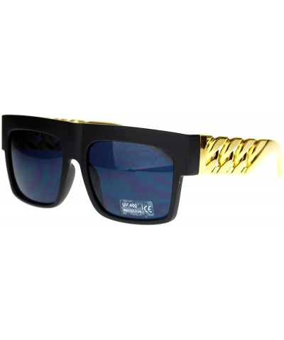 Unisex Rectangular Thick Horn Rim Metal (Plastic) Chain Arm Sunglasses - Matte Black Gold - CU11O205KB5 $7.70 Rectangular