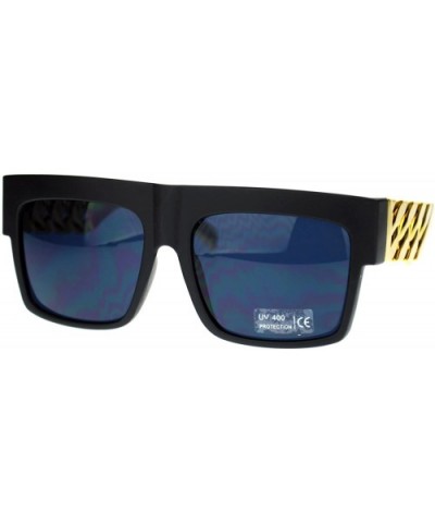 Unisex Rectangular Thick Horn Rim Metal (Plastic) Chain Arm Sunglasses - Matte Black Gold - CU11O205KB5 $7.70 Rectangular