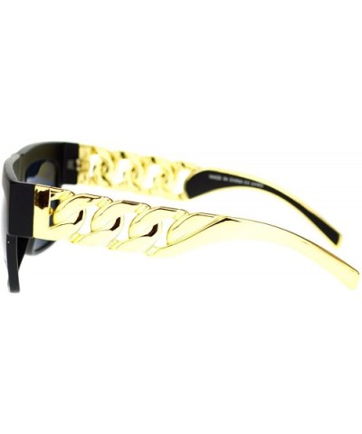 Unisex Rectangular Thick Horn Rim Metal (Plastic) Chain Arm Sunglasses - Matte Black Gold - CU11O205KB5 $7.70 Rectangular