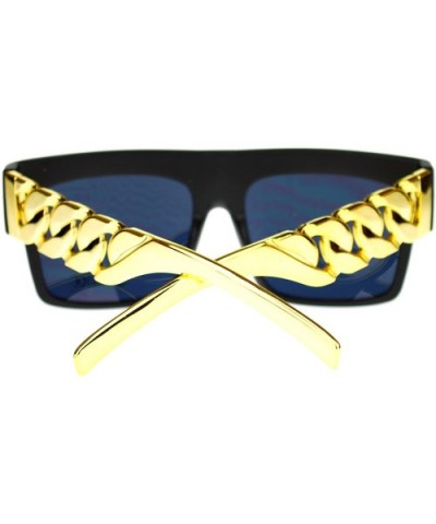 Unisex Rectangular Thick Horn Rim Metal (Plastic) Chain Arm Sunglasses - Matte Black Gold - CU11O205KB5 $7.70 Rectangular