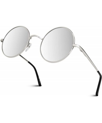 Retro John Lennon Sunglasses for Men Women Polarized Hippie Round Circle Sunglasses MFF7 - B 51mm Silver Silver - C1186T2LY25...