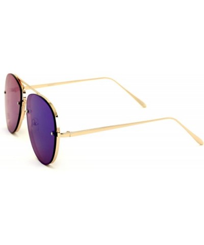 Large Aviator Flat Lens Mirror Sunglasses - Rimless Look - Multiple Colors - Gold Frame Blue Mirror - CA18636I6LR $6.52 Aviator