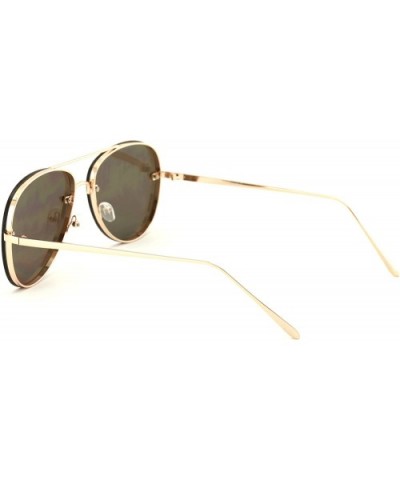 Large Aviator Flat Lens Mirror Sunglasses - Rimless Look - Multiple Colors - Gold Frame Blue Mirror - CA18636I6LR $6.52 Aviator