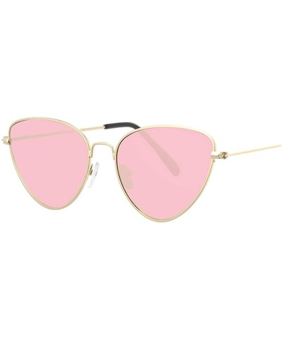 Vintage Cat Eye Sunglasses Women Brand Designer Mirror Sun Glasses For Female Shades UV400 - Gold Pink - CU18W77QSID $5.99 Sport