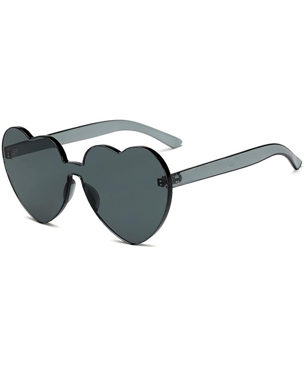 Heart Shape Rimless One Piece Clear Lens Color Candy Sunglasses - Black - CT18EH36C75 $8.52 Square