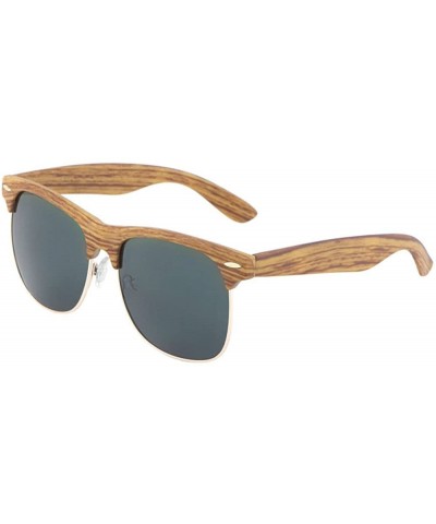 Faux Bamboo Wood Print Square Half Rim Sunglasses - Medium Brown Frame - CX185KKZCOU $6.24 Square