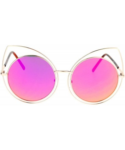 Womens Wire Rim Bat Cat Eye Round Circle Lens Retro Sunglasses - Gold Fuchsia - C612NSTORFB $6.69 Cat Eye