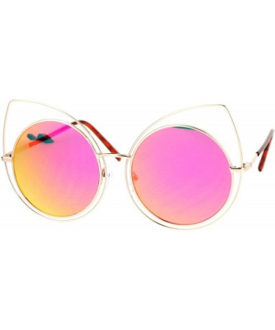 Womens Wire Rim Bat Cat Eye Round Circle Lens Retro Sunglasses - Gold Fuchsia - C612NSTORFB $6.69 Cat Eye