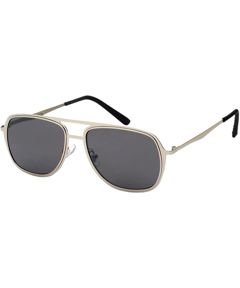 Sleek Metal Aviators w/Flat Flash Mirrored Lens 25136-FLFM - Silver - CP12LQ0RODP $5.42 Square