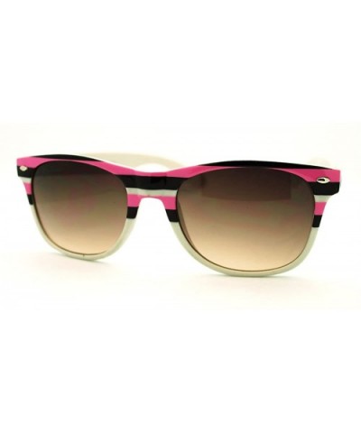 Stripe Print Square Sunglasses Classic Square Horn Rim Frame Unisex - Pink Off White - C711F97AJUV $8.53 Wayfarer