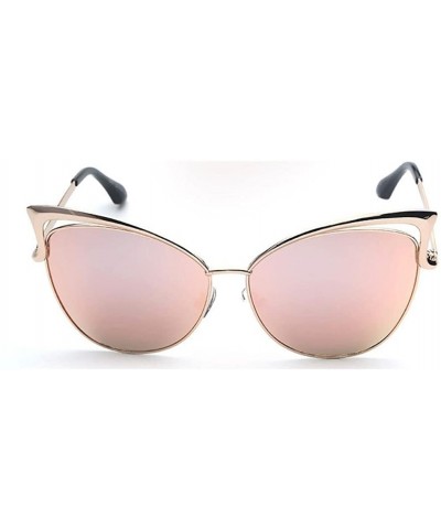 Cateye Sunglasses Flat Lenses Ultra Thin Elegant Street Classic Tone Mirror Metal Frame - Pink - CS180MX43KI $5.76 Oversized