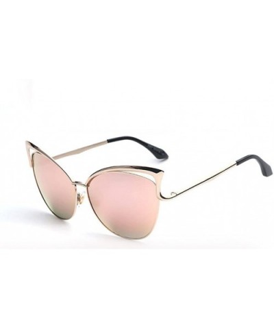 Cateye Sunglasses Flat Lenses Ultra Thin Elegant Street Classic Tone Mirror Metal Frame - Pink - CS180MX43KI $5.76 Oversized