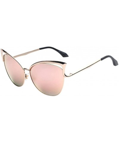 Cateye Sunglasses Flat Lenses Ultra Thin Elegant Street Classic Tone Mirror Metal Frame - Pink - CS180MX43KI $5.76 Oversized