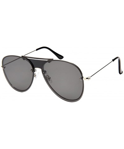 Men's Modern Aviators w/Solid Color Lens 1204-FLSD - Silver Black - CL183KIW3WY $8.08 Aviator