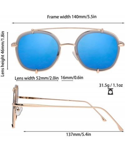 Small Lightweight Round Flat Lens Sunglasses for Men Women Vintage Double Bridge Frame - Exquisite Packaging Box - CJ195ZU3HU...