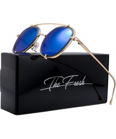 Small Lightweight Round Flat Lens Sunglasses for Men Women Vintage Double Bridge Frame - Exquisite Packaging Box - CJ195ZU3HU...