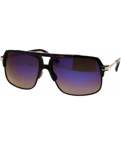 Mens Designer Fashion Sunglasses Square Rectangular Mirror Lens UV 400 - Tortoise (Blue Purple Mirror) - CM197QNH0L0 $8.42 Sq...