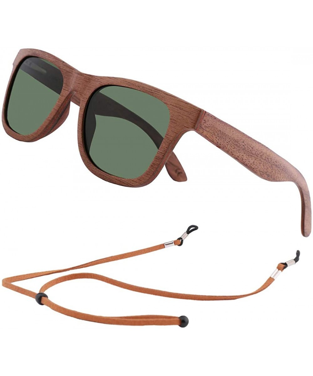 Polarized Wood Sunglasses Men- Wooden Bamboo Sunglasses for Women - Walnut Wood- Green Lens - CR18W5LT9O0 $20.15 Aviator