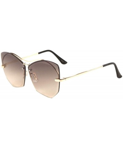 Oceanic Color Rimless Cross Curved Top Bar Geometric Cat Eye Sunglasses - Brown - CW19005O5KI $13.85 Cat Eye