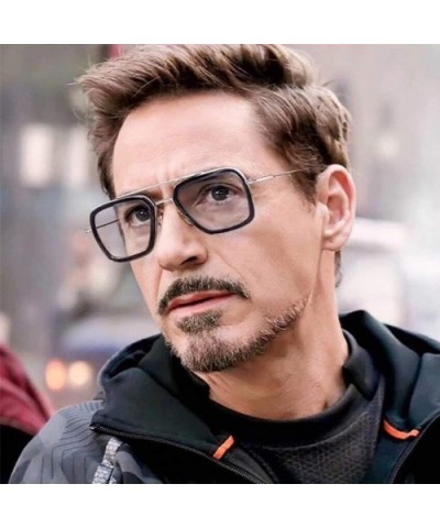 Retro Sunglasses Square Metal Frame for Men Women Tony Stark Sunglasses Downey Iron Man - Black Frame/Light Gray - C118WHHGE0...