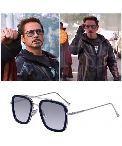 Retro Sunglasses Square Metal Frame for Men Women Tony Stark Sunglasses Downey Iron Man - Black Frame/Light Gray - C118WHHGE0...