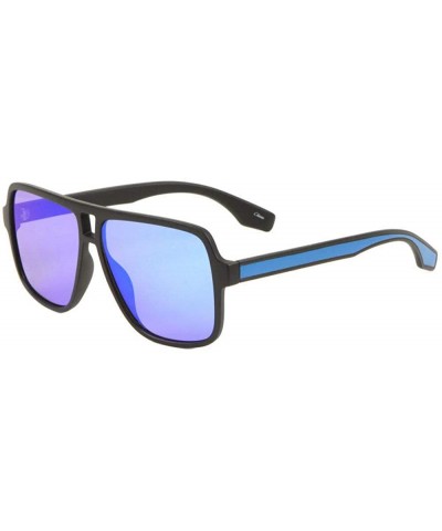 Sleek Square Flat Top Retro Aviator Sunglasses - Black & Blue Frame - C618WG0DZ6G $9.45 Aviator