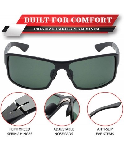 Polarized Aircraft Aluminum Metal Rectangular Sport Sunglasses For Men - Matte Black - Polarized Olive - CT18HWTDA8U $21.60 S...